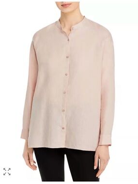 Eileen Fisher Organic Linen Mandarin-Collar Shirt  Pink Size Large